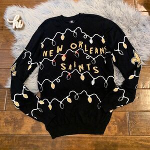 NFL Team Apparel Sweater New Orleans Saints Light Up Christmas Led Black Small